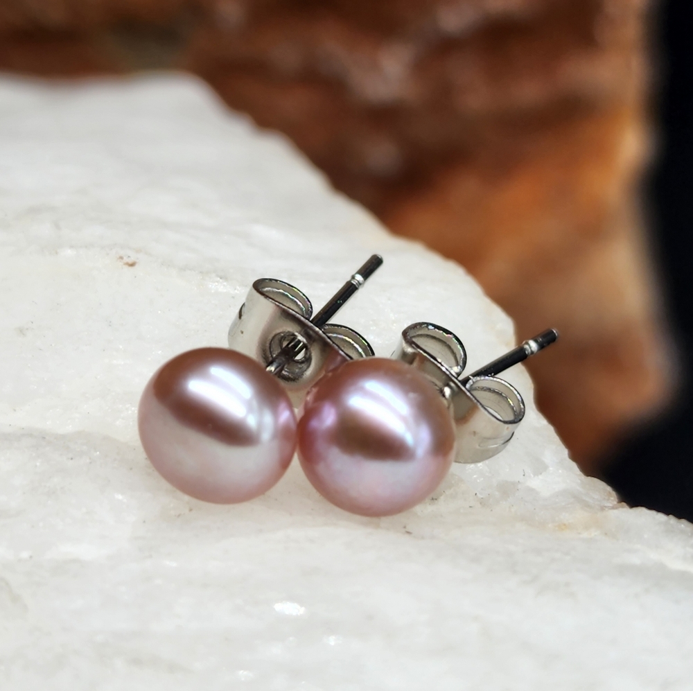 Minimalist Pearl Hypoallergenic Earrings Natural Rose Lilac Lavender Pearls